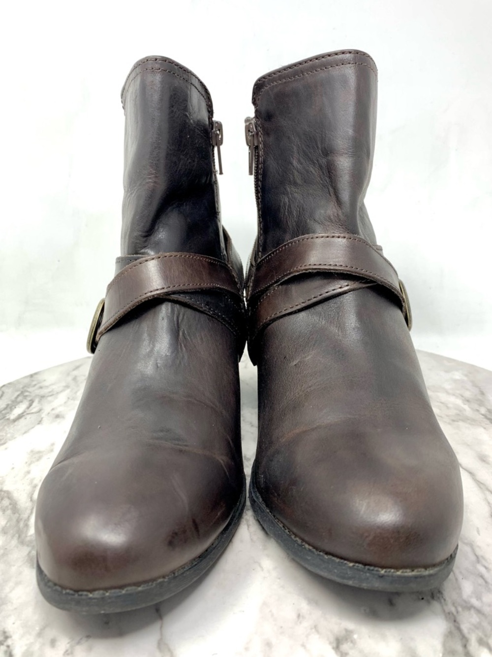 Me Too Zuri Dark Brown Leather Buckle Harness Ankle Booties 8 Bohemian Moto Chic - Picture 4 of 16